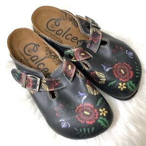 CALECO BLACK & RED FLORAL CLOGS SANDALS WOMEN’S SIZE EU38/US7.5 Preowned